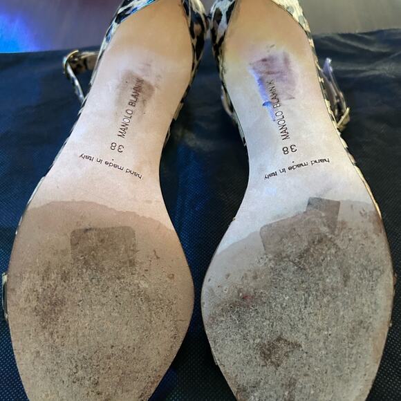 MANOLO BLAHNIK Chaos Leopard patent 4 in heels size 38 women’s Shoes - Picture 5 of 5